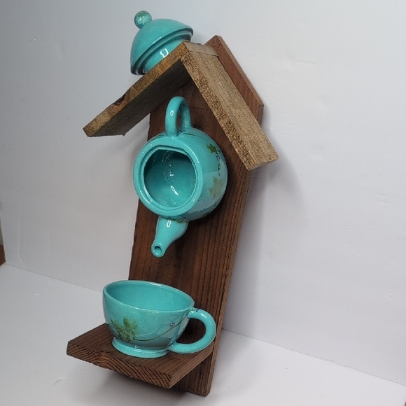 Rustic Wooden Handmade Bird Feeder Teal  Me Meet Again - Picture 4 of 14